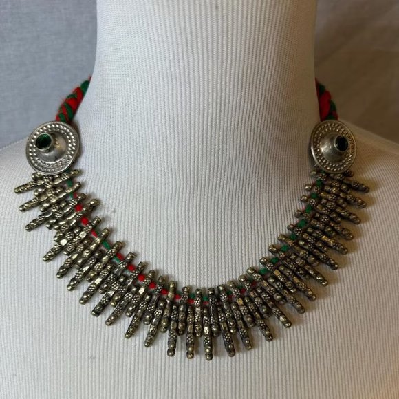 Handmade Boho Tribal Collar Choker Necklace, Antique Silver Choker - Picture 1 of 6